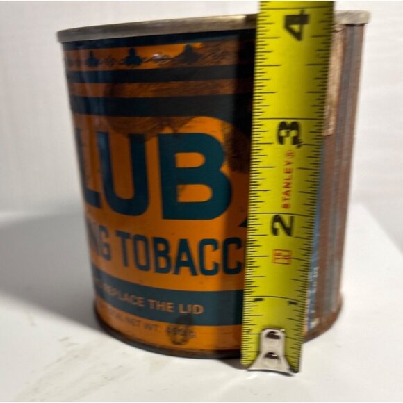 Club Chewing Tobacco Tin Can 450g Orange & Blue Retro Advertising Vintage - Picture 6 of 8